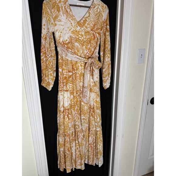 BOHOME Collection Women's Dress XS Maxi Marigold White Tropical Resort Peasant - Picture 2 of 11